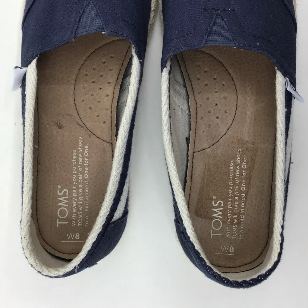 TOMS Stripe University Women's Classic Navy Blue Espadrilles shoes size 8